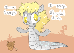 Size: 671x484 | Tagged: safe, artist:tilling-tan, derpy hooves, lamia, mouse, original species, /mlp/, derogatory portrayal, drawthread, female, food, forked tongue, lamiafied, mouseffin, muffin, request, shrug, snake tongue, snerpy, solo, species swap, tongue, tongue out