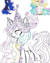 Size: 640x800 | Tagged: safe, alternate version, artist:_goddesskatie_, derpibooru import, princess celestia, princess luna, alicorn, pony, base used, eyelashes, female, frown, fusion, hoof shoes, horn, jewelry, mare, peytral, simple background, tiara, white background, wings