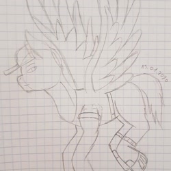 Size: 1399x1399 | Tagged: safe, artist:agdapl, derpibooru import, pegasus, pony, clothes, flying, graph paper, hat, headworn microphone, male, ponified, scout, signature, solo, stallion, team fortress 2, traditional art, two toned wings, wings