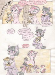 Size: 1622x2189 | Tagged: safe, artist:cindertale, derpibooru import, oc, oc only, oc:cinder, deer, earth pony, griffon, pony, unicorn, chest fluff, christmas, colt, comic, crying, deer oc, dialogue, earth pony oc, female, filly, griffon oc, hat, holding a pony, holiday, horn, horns, male, mare, traditional art, unamused, unicorn oc