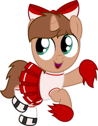 Size: 2134x2738 | Tagged: safe, artist:peternators, derpibooru import, oc, oc only, oc:heroic armour, pony, unicorn, bow, cheering, cheerleader, cheerleader outfit, clothes, colt, crossdressing, high res, horn, jumping, male, pom pom, shoes, simple background, skirt, smiling, socks, solo, transparent background, unicorn oc