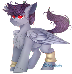 Size: 2292x2368 | Tagged: safe, artist:mediasmile666, derpibooru import, oc, oc only, pegasus, pony, fangs, folded wings, male, red eyes, simple background, slit eyes, solo, stallion, standing, transparent background, wings