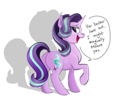 Size: 1948x1640 | Tagged: safe, anonymous artist, artist:glacierclear, color edit, derpibooru import, edit, starlight glimmer, pony, unicorn, butt, colored, dialogue, female, glimmer glutes, looking back, mare, open mouth, plot, raised hoof, raised leg, sassy, shadow, simple background, solo, speech bubble, white background