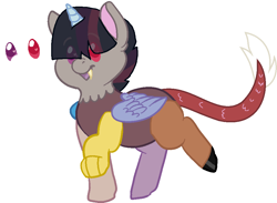 Size: 947x692 | Tagged: safe, artist:admirariadopts, artist:pupinstine, derpibooru import, oc, oc only, oc:chaotic sparkler, alicorn, draconequus, hybrid, pony, base used, colt, eye clipping through hair, heterochromia, interspecies offspring, male, offspring, parent:discord, parent:twilight sparkle, parents:discolight, simple background, snaggletooth, solo, white background