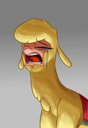 Size: 782x1133 | Tagged: safe, artist:redahfuhrerking, derpibooru import, paprika paca, llama, them's fightin' herds, crying, eyes closed, female, gray background, open mouth, sad, simple background, solo