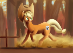 Size: 2200x1600 | Tagged: safe, artist:srbolsa, derpibooru import, applejack, earth pony, pony, fall weather friends, female, mare, outdoors, running, running of the leaves, solo