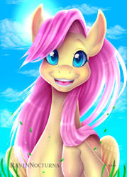 Size: 1024x1434 | Tagged: safe, artist:ravennocturna, derpibooru import, fluttershy, pegasus, pony, bust, cute, female, looking at you, mare, open mouth, open smile, shyabetes, smiling, smiling at you, solo