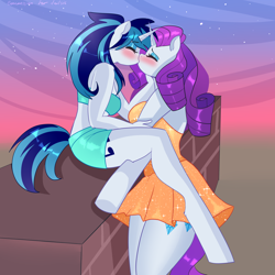 Size: 4000x4000 | Tagged: safe, artist:xjenn9, derpibooru import, dj pon-3, rarity, vinyl scratch, anthro, unguligrade anthro, unicorn, absurd resolution, blushing, female, kissing, lesbian, rariscratch, rarity kissing series, shipping