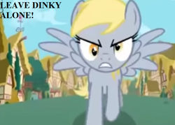 Size: 714x510 | Tagged: safe, artist:mysteryben, derpibooru import, edit, derpy hooves, pegasus, pony, angry, cropped, epic derpy, epic rage time, female, implied dinky, mama bear, mare, solo, speech, talking