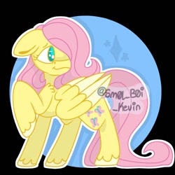 Size: 1000x1000 | Tagged: safe, artist:sm0lb0ikevin, derpibooru import, fluttershy, pegasus, pony, ears, floppy ears, hair over one eye, raised hoof, raised leg, solo, unshorn fetlocks