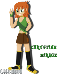 Size: 3791x4876 | Tagged: safe, artist:cyber-murph, derpibooru import, oc, oc only, oc:chrystine mirage, changeling, equestria girls, absurd resolution, belly, belly button, body freckles, changeling oc, clothes, cute, female, freckles, gloves, hand on hip, midriff, ocbetes, peace sign, short hair, signature, solo, tanktop, vector