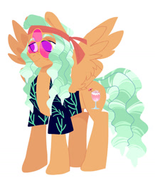 Size: 1280x1468 | Tagged: safe, artist:teafrown, derpibooru import, oc, oc only, oc:tropical lotus, pegasus, pony, clothes, dreadlocks, glasses, offspring, parent:tree hugger, parent:zephyr breeze, parents:zephyrhugger, shirt, simple background, solo, spread wings, white background, wings