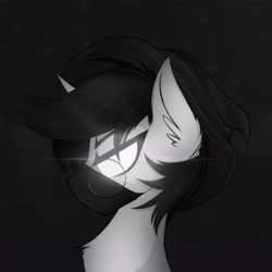 Size: 1773x1773 | Tagged: safe, artist:sacarver, derpibooru import, oc, oc only, pony, unicorn, glowing eyes, monochrome, solo