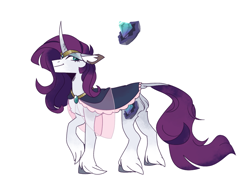 Size: 1024x768 | Tagged: safe, artist:paintedsnek, derpibooru import, rarity, pony, unicorn, cape, clothes, female, jewelry, mare, profile, redesign, simple background, smiling, solo, tiara, unshorn fetlocks, white background