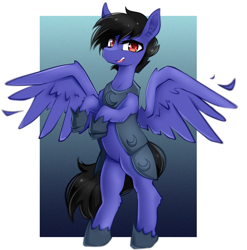 Size: 1932x1954 | Tagged: safe, artist:kamushek228, derpibooru import, oc, oc only, oc:jet black, pegasus, armor, feather, male, solo, stallion