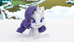 Size: 1920x1080 | Tagged: safe, derpibooru import, screencap, rarity, pony, my little pony: stop motion short, snowball fight (short), snow, solo, stop motion, wavy mouth