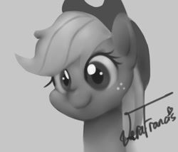 Size: 700x600 | Tagged: safe, artist:veraqq35, derpibooru import, applejack, earth pony, pony, bust, cute, female, grayscale, jackabetes, mare, monochrome, smiling, solo