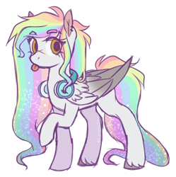 Size: 1280x1285 | Tagged: safe, artist:lynesssan, derpibooru import, oc, oc:rainbow pop, pegasus, pony, female, headphones, mare, multicolored hair, rainbow hair, simple background, solo, tongue, tongue out, transparent background