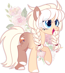 Size: 4008x4502 | Tagged: safe, artist:rerorir, derpibooru import, oc, oc only, earth pony, pony, absurd resolution, female, flower, mare, simple background, solo, transparent background, twin braids