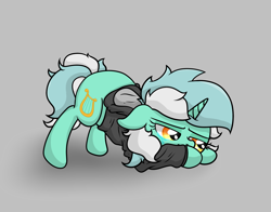 Size: 2951x2315 | Tagged: safe, artist:background basset, derpibooru import, lyra heartstrings, pony, unicorn, clothes, dig the swell hoodie, face down ass up, gray background, hoodie, sad, simple background, solo, teary eyes