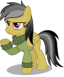 Size: 3254x3882 | Tagged: safe, artist:anime-equestria, derpibooru import, daring do, pegasus, pony, alternate hairstyle, annoyed, clothes, female, mare, raised leg, simple background, solo, sweater, tired, transparent background, vector, wings