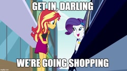 Size: 888x499 | Tagged: safe, derpibooru import, edit, edited screencap, screencap, rarity, sunset shimmer, better together, choose your own ending, driving miss shimmer, driving miss shimmer: rarity, equestria girls, caption, image macro, imgflip, limousine, mean girls, meme, text