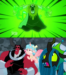 Size: 1920x2160 | Tagged: safe, derpibooru import, edit, edited screencap, screencap, cozy glow, lord tirek, queen chrysalis, alicorn, centaur, changeling, pony, the ending of the end, alicornified, angry, cozycorn, disney, lord hater, race swap, the cool guy, ultimate chrysalis, wander over yonder