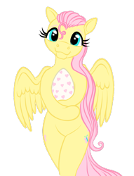 Size: 603x791 | Tagged: safe, artist:vasillium, derpibooru import, fluttershy, pegasus, semi-anthro, alternate hairstyle, cute, daaaaaaaaaaaw, easter egg, egg, fluttermom, hind legs, looking at you, shyabetes, simple background, solo, transparent background