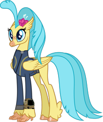 Size: 1729x2048 | Tagged: safe, artist:ponygamer2020, artist:walrusinc, derpibooru import, princess skystar, classical hippogriff, hippogriff, fallout equestria, my little pony: the movie, clothes, fallout, female, jewelry, jumpsuit, necklace, pipboy, simple background, solo, transparent background, vault suit, vector