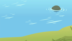 Size: 1280x720 | Tagged: safe, derpibooru import, screencap, surf and/or turf, background, grass, harmonizing heights, lake, mount aris, no pony, rock, scenic ponyville