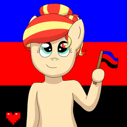 Size: 1000x1000 | Tagged: safe, artist:shycookieq, derpibooru import, oc, oc only, earth pony, pony, bust, commission, earth pony oc, eyelashes, female, flag, heart, hoof hold, mare, polyamory pride flag, pride, pride flag, smiling, solo, ych result