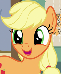 Size: 871x1062 | Tagged: safe, derpibooru import, screencap, applejack, earth pony, pony, going to seed, season 9, spoiler:s09, cropped, cute, female, happy, jackabetes, mare, open mouth, open smile, smiling, solo