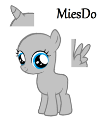 Size: 806x952 | Tagged: safe, artist:miesdo, derpibooru import, oc, oc only, earth pony, pony, bald, base, earth pony oc, eyelashes, female, filly, horn, simple background, smiling, solo, white background, wings