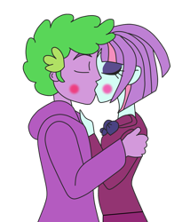 Size: 1035x1208 | Tagged: safe, derpibooru import, spike, sunny flare, human, blushing, hug, human spike, humanized, kissing, shipping, spikeflare