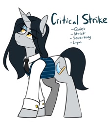 Size: 1092x1192 | Tagged: safe, artist:redxbacon, derpibooru import, oc, oc only, oc:critical strike, unicorn, clothes, dress shirt, female, necktie, vest