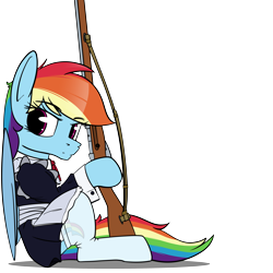 Size: 4700x4700 | Tagged: safe, artist:dacaoo, derpibooru import, rainbow dash, pegasus, pony, clothes, eyebrows visible through hair, gun, maid, rainbow dash always dresses in style, rainbow maid, rifle, simple background, solo, stockings, thigh highs, transparent background, weapon