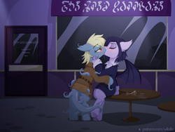 Size: 1600x1200 | Tagged: safe, artist:willoillo, derpibooru import, oc, oc only, oc:evening star, oc:lovesick, bat pony, pony, bat pony oc, kissing