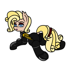 Size: 4000x4000 | Tagged: safe, alternate version, artist:dice-warwick, derpibooru import, oc, oc:lood odil, bat pony, dock, fallout, fallout: new vegas, looking at you, looking back, looking back at you, lying down, prone, raised tail, slit eyes, stealth suit, stealth suit mk ii, tail, underhoof