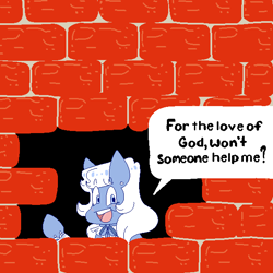 Size: 600x600 | Tagged: safe, alternate version, artist:aerial aim, derpibooru import, oc, oc only, oc:dainty, brick wall, commission, edgar allan poe, funny, immurement, meme, solo, the cask of amontillado, wall