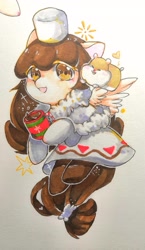 Size: 1255x2159 | Tagged: safe, artist:v17nvlsyu9ljsro, derpibooru import, hamster, pegasus, pony, clothes, cocoa cookie, cookie run, cup, dress, female, hat, ponified, simple background, traditional art