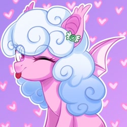 Size: 600x598 | Tagged: safe, derpibooru import, oc, oc:haiky haiku, bat pony, cute, flirting, heart, heart background, looking at you, one eye closed, solo, wink, winking at you