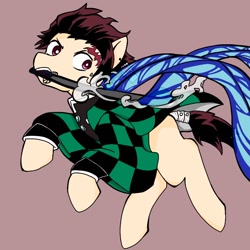 Size: 768x768 | Tagged: safe, artist:makaroni923, derpibooru import, earth pony, pony, blank flank, demon slayer, kimetsu no yaiba, male, ponified, solo, sword, tanjiro kamado, traditional art, water, weapon