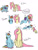 Size: 1024x1361 | Tagged: safe, artist:moonstruck-badger, derpibooru import, fluttershy, rainbow dash, pegasus, pony, age progression, eye contact, female, filly, filly fluttershy, filly rainbow dash, flutterdash, foal, height difference, height envy, lesbian, looking at each other, mare, oblivious, question mark, shipping, simple background, sitting, smoldash, tallershy, teenager, thought bubble, white background, younger