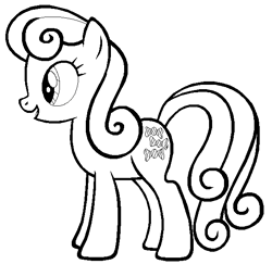 Size: 596x580 | Tagged: safe, artist:kyokinokeaseda, derpibooru import, bon bon, sweetie drops, earth pony, pony, black and white, coloring page, female, grayscale, lineart, mare, monochrome, simple background, smiling, solo, white background