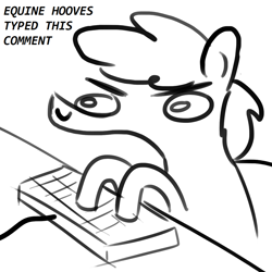 Size: 1024x1024 | Tagged: safe, artist:tjpones edits, derpibooru import, edit, oc, oc:tjpones, earth pony, pony, angry, black and white, doodle, grayscale, keyboard, male, monochrome, simple background, solo, stallion, white background