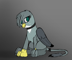 Size: 2400x2000 | Tagged: safe, artist:somber, derpibooru import, gabby, griffon, choker, colored, female, flat colors, goth, leg warmers, sitting, solo, tail wrap, tattoo