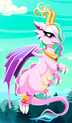 Size: 1036x1772 | Tagged: safe, artist:unicornsmile, derpibooru import, princess celestia, dragon, dragoness, dragonified, dragonlestia, female, lipstick, solo, species swap, wings