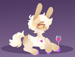Size: 2373x1824 | Tagged: safe, artist:connorbal, derpibooru import, oc, oc:snickergiggle, earth pony, alcohol, freckles, glasses, lineless, lying down, prone, wine