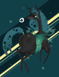 Size: 928x1216 | Tagged: safe, artist:fakeanna, derpibooru import, queen chrysalis, changeling, changeling queen, angry face, bugbutt, butt, female, looking back, pictogram, plump, solo, tail wrap, the ass was fat, thin legs