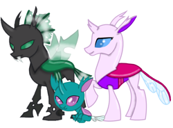 Size: 2048x1509 | Tagged: safe, alternate version, artist:agdapl, derpibooru import, changedling, changeling, background removed, base used, changedlingified, changelingified, crossover, female, green changeling, horn, raised hoof, raised leg, simple background, sitting, solo, species swap, spy, team fortress 2, white background, wings